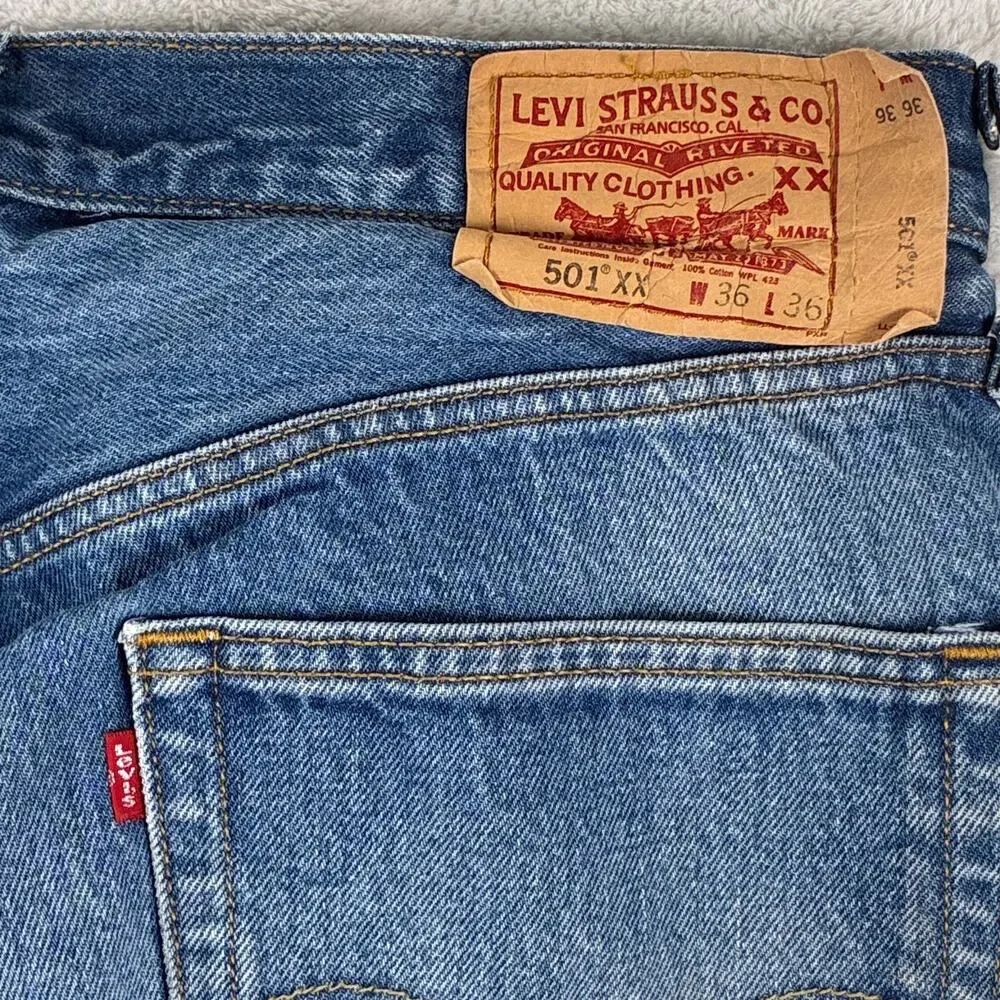 VTG Levis 501 XX Jeans Mens 36x36 (34x34) Faded Whiskered Button Fly Classic